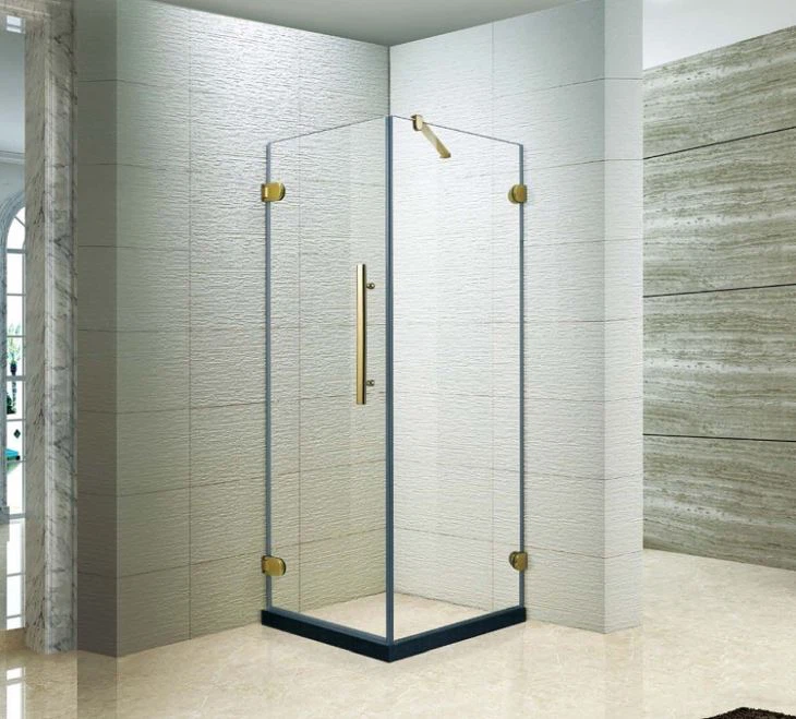 Bez rāmja kvadrātveida eņģes rūdīts stikla dušas korpuss, misiņa aparatūra, 36x 36 collas (KK3310)